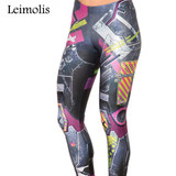 Leimolis Spring adventure time punk rock harajuku black milk push up fitness sexy 3d print dark retro mecha women leggings