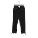 LEIJIJEANS 2018 Cool Summer Plus Size Fashion Side Lace Up High Waist Ankle Length Casual Skinny Straight Women Stretch Jeans