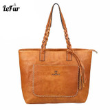 LEFUR Leather Tassel Handbags Women Shopper Totes Vintage Bags Retro Leather Tote Bag For Girl Ladies Shoulder Bag Winter Femme