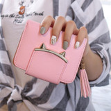 LEFTSIDE 2017 New Cute Cat Womens Small Short Wallets And Purses Tassel PU Leather Women Wallet I Clip Money Credit Card Holder