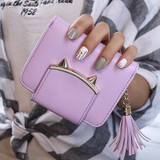 LEFTSIDE 2017 New Cute Cat Womens Small Short Wallets And Purses Tassel PU Leather Women Wallet I Clip Money Credit Card Holder