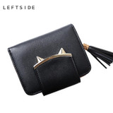 LEFTSIDE 2017 New Cute Cat Womens Small Short Wallets And Purses Tassel PU Leather Women Wallet I Clip Money Credit Card Holder