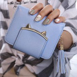 LEFTSIDE 2017 New Cute Cat Womens Small Short Wallets And Purses Tassel PU Leather Women Wallet I Clip Money Credit Card Holder
