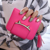 LEFTSIDE 2017 New Cute Cat Womens Small Short Wallets And Purses Tassel PU Leather Women Wallet I Clip Money Credit Card Holder