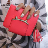 LEFTSIDE 2017 New Cute Cat Womens Small Short Wallets And Purses Tassel PU Leather Women Wallet I Clip Money Credit Card Holder