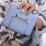 LEFTSIDE 2017 New Cute Cat Womens Small Short Wallets And Purses Tassel PU Leather Women Wallet I Clip Money Credit Card Holder