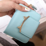 LEFTSIDE 2017 New Cute Cat Womens Small Short Wallets And Purses Tassel PU Leather Women Wallet I Clip Money Credit Card Holder