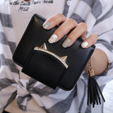 LEFTSIDE 2017 New Cute Cat Womens Small Short Wallets And Purses Tassel PU Leather Women Wallet I Clip Money Credit Card Holder