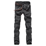 Left ROM Men's Fashion Casual Elastic Pencil Snow Gray Jeans / Male Slim Long Popular Youth Jeans / Men Pure Color Leisure Pants
