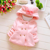 Girls autumn and winter coat 0-2 years old infant baby girl cartoon double-breasted jacket baby girls hooded outerwear coat