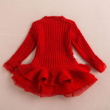 Girl Dress Thick Warm Girl Dress Christmas Wedding Party Dresses Knitted Chiffon Winter Kids Girls Clothes Children CLothing