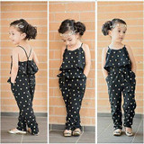 2016 Hot-Selling Baby Kids Girls One-piece Sleeveless Heart Dots Bib Playsuit Jumpsuit T-shirt Pants Outfit Clothes 2-7Y