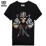 2016 Hot Summer Funny 3d Printed Skull Gun T Shirt Men Cotton Men's Wear Casual Famous Brand Men Shirt Hip Hop t shirt