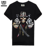2016 Hot Summer Funny 3d Printed Skull Gun T Shirt Men Cotton Men's Wear Casual Famous Brand Men Shirt Hip Hop t shirt