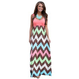 2016 Hot Sexy Women Dress O Neck Striped Print Maxi Long Dress Sleeveless Beach Summer Dresses Sundress