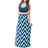 2016 Hot Sexy Women Dress O Neck Striped Print Maxi Long Dress Sleeveless Beach Summer Dresses Sundress