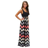 2016 Hot Sexy Women Dress O Neck Striped Print Maxi Long Dress Sleeveless Beach Summer Dresses Sundress