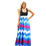 2016 Hot Sexy Women Dress O Neck Striped Print Maxi Long Dress Sleeveless Beach Summer Dresses Sundress