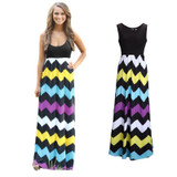 2016 Hot Sexy Women Dress O Neck Striped Print Maxi Long Dress Sleeveless Beach Summer Dresses Sundress