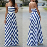 2016 Hot Sexy Women Dress O Neck Striped Print Maxi Long Dress Sleeveless Beach Summer Dresses Sundress
