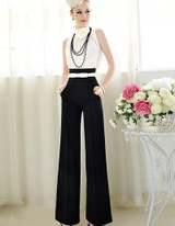 2016 Hot Sale Loose Zipper Fly Solid Pantalones New Women Casual High Waist Flare Wide Leg Long Pants Palazzo Trousers