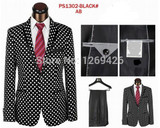 2016 hot sale high quality fashion brand Polka Dot men dress suits party suits wedding suits white black color( jacket+Pant+tie)