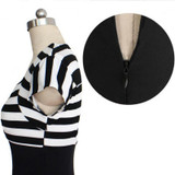 2016 Autumn Women Elegant Striped Wear to Work Office OL Dress Slim Bodycon Bandage Midi Pencil Dresses Vestidos Black