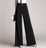 2016 Autumn Women Casual Wide Leg Pants Loose Plus Size Trousers High Waist Fashion Black Chiffon Pants XXXXXL