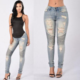 2016 Autumn Women Denim Skinny Ripped Pants High Waist Stretch Jeans Slim Pencil Trousers