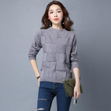 2016 Autumn Winter Women Sweater Plaid Thick Knitting Knitted Pullover Long Sleeves Women Casual Sweater Tops Knitwear Y1009-80E
