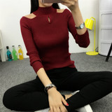 Autumn Winter Women Knitting Hole Solid Slim Full Sleeve Turtleneck Sweaters Pullovers Girls Knitted Hollow-out Knitwear Women