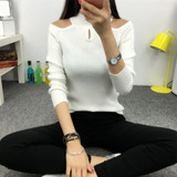 Autumn Winter Women Knitting Hole Solid Slim Full Sleeve Turtleneck Sweaters Pullovers Girls Knitted Hollow-out Knitwear Women