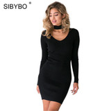 Autumn Winter Women Knitting Dress 2017 Long Sleeve Sexy Short Pencil Knitted Dress Slim Bodycon Party Vestidos Sweater Dresses