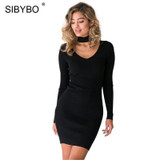 Autumn Winter Women Knitting Dress 2017 Long Sleeve Sexy Short Pencil Knitted Dress Slim Bodycon Party Vestidos Sweater Dresses