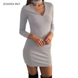 Autumn Winter Women Knitting Dress 2016 Long Sleeve Sexy Short Pencil  Knitted Dress Slim Bodycon Party Vestidos Sweater Dresses