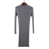Autumn Winter Women Knitted Dress O-Neck Long Sleeves Ladies Bodycon Dresses Stretchy Elegant Slim Warm Pullover Knitwear