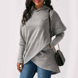 Autumn Winter Women Hooded Hoodies Long Sleeve Sweatshirt Asymmetric Hem Wrap Hoodie Casual Outwear Tops Pullovers JL