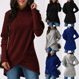 Autumn Winter Women Hooded Hoodies Long Sleeve Sweatshirt Asymmetric Hem Wrap Hoodie Casual Outwear Tops Pullovers JL