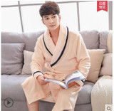 Autumn winter thick flannel robe men coral fleece bathrobe male plus size sleepwear long-sleeve couples warm thicken