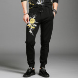 Autumn Winter Slim Men Casual Pants Harem Sweat Pants Fashion Joggers Male Sweatpants Rose Flower Printing Stretch Trousers