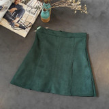 autumn winter short suede skirts woman above knee fashion solid black a line skirt high waist mini skirt green