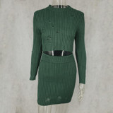 Autumn Winter O-neck Hollow Out Kintted Office Dress Sexy Party Mini 2 Pieces Outfits Dresses Women Bodycon Vestido Plus Size