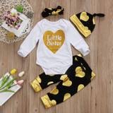 Autumn Winter Newborn Baby Kid Girl Little Sister Long Sleeve Romper + Floral Long Pants Hat 3PCS Outfits Set Clothes