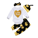 Autumn Winter Newborn Baby Kid Girl Little Sister Long Sleeve Romper + Floral Long Pants Hat 3PCS Outfits Set Clothes