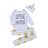 Autumn Winter Newborn Baby Kid Girl Little Sister Long Sleeve Romper + Floral Long Pants Hat 3PCS Outfits Set Clothes