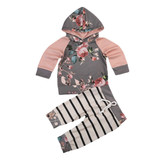 Autumn Winter Newborn Baby Girls Long Sleeve Floral Hooded Tops Striped Pants Leggings Outfits Kid Girls Boys Clothing