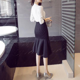 Autumn Winter New Striped Ruffles Hem Fashion Women's Skirt High Waist Slim Sexy Mermaid Skirt Office Lady Midi Skirt S-5XL