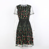 2018 Embroidery Lace Dress Short Sleeve Above Knee High Waist O- Neck Floral Elegant Women Dresses Spring Dress Vestidos