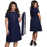 2018 Elegant Casual Women Blue Dresses Big Size Plus Size Women's Dresses Summer Sashes O-Neck Bodycon Chiffon Party Dress 2018 Elegant Casual Women Blue Dresses Big Size Plus Size Women's Dresses Summer Sashes O-Neck Bodycon Chiffon Party Dress