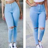2018 Denim Jeans Pants Women Brand Big Hole Ripped Designer Jean Woman Trousers Vintage Spring Summer Capris Pencil Pants K103